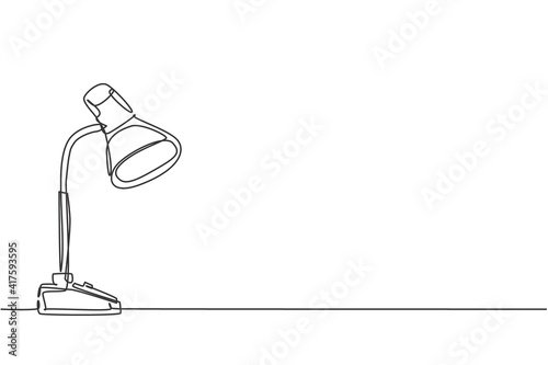 One single line drawing of desk lamp for home appliance. Electricity table lamp for furniture design interior concept. Dynamic continuous line graphic draw vector design illustration