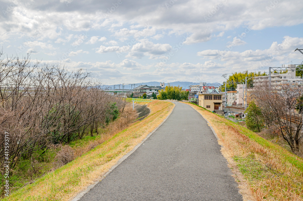 Obraz premium 京都の宇治川土手