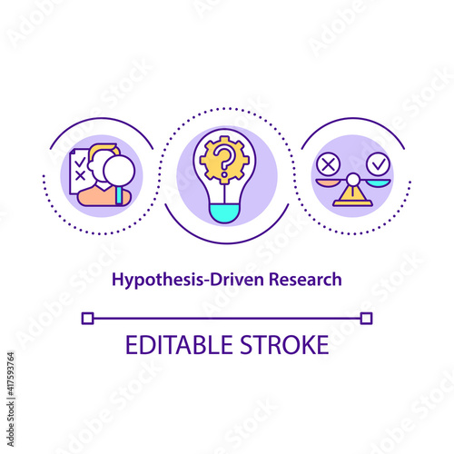 Hypothesis driven research concept icon. Discovering new thing with use of theories. Information idea thin line illustration. Vector isolated outline RGB color drawing. Editable stroke