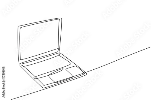 One continuous line drawing of laptop unit for working at home. Electricity computer for small business gadget tools concept. Trendy single line draw design vector graphic illustration