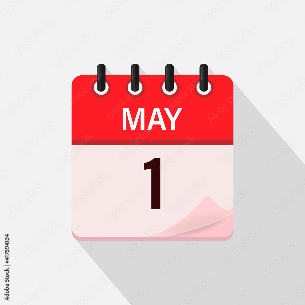 May 1, Calendar icon with shadow. Day, month. Flat vector illustration. May 1, Calendar icon with shadow. Day, month. Flat vector illustration.