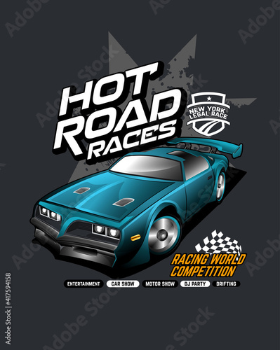 hot road races, racing car illustration