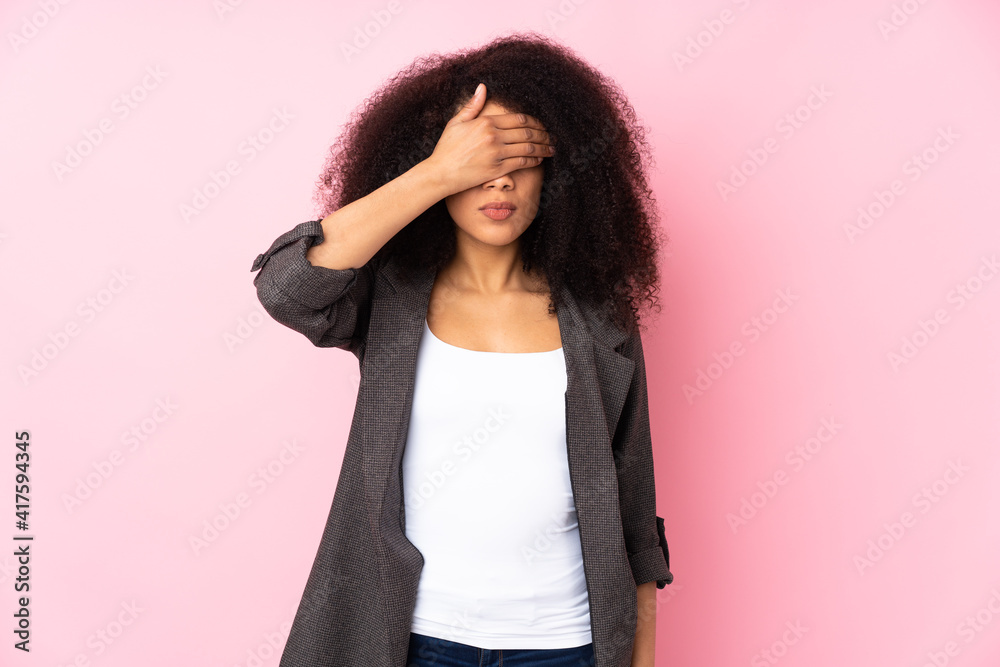 Young african american woman over isolated background covering eyes by hands. Do not want to see something Young african american woman over isolated background covering eyes by hands. Do not want to see something
