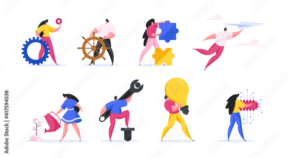 Modern people doing various jobs. Set of flat vector illustration