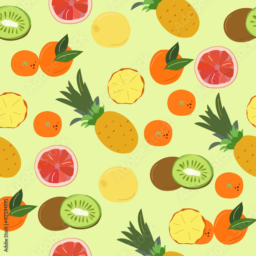 Fototapeta Naklejka Na Ścianę i Meble -  Seamless pattern with citrus and fruit