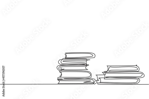 Books stack. Single continuous line pile of books on desk library graphic icon. Simple one line doodle for education concept. Paper isolated vector illustration minimalist design on white background