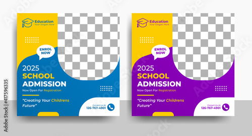 school university admission education social media post and web banner template, back to school promotion cover layout flyer