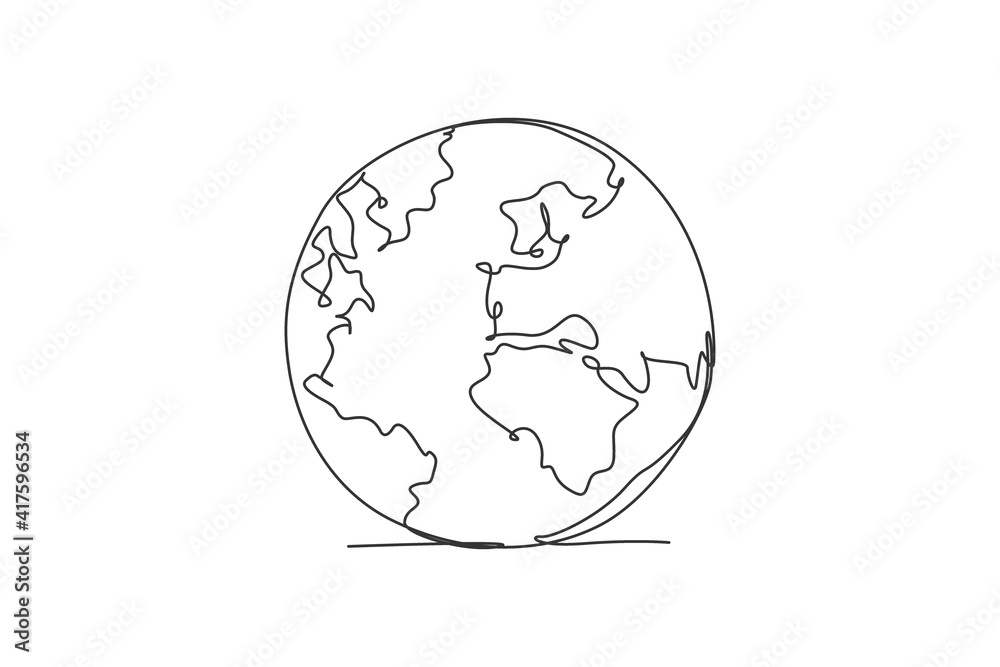 Single one line drawing of round globe earth. Earth icon silhouette for education concept. Infographic territory geography presentation isolated on white background. Design vector graphic illustration Single one line drawing of round globe earth. Earth icon silhouette for education concept. Infographic territory geography presentation isolated on white background. Design vector graphic illustration