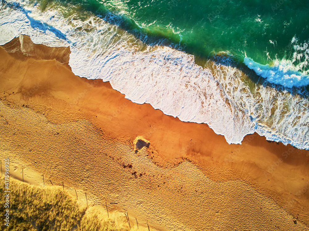 Aerial drone view of Atlantic ocean shore line in Brittany, France