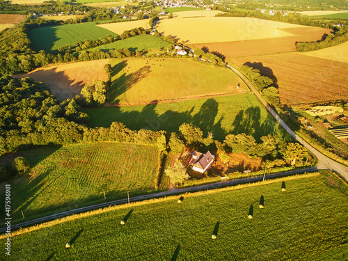 Aerial view of pastures and farmlands in Brittany  France