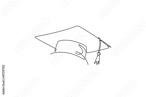 Graduation hat. Continuous one line drawing of graduate cap minimalist vector illustration design on white background. Simple line modern graphic style. Hand drawn graphic concept for education photo