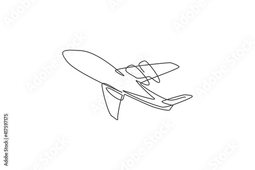 Airplane icon. Continuous one line draw of flying plane minimalist vector illustration design on white background. Isolated simple line modern graphic style. Hand drawn graphic concept for transport