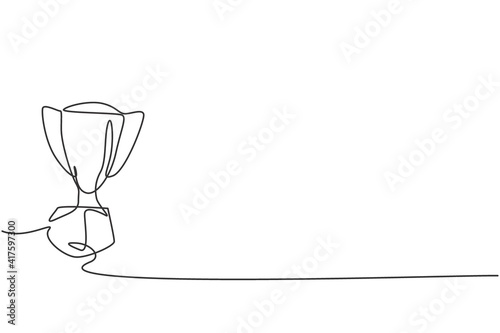 Single one line drawing of trophy champion in the class. Award for smartest student. Back to school minimalist, education concept. Continuous simple line draw style design graphic vector illustration