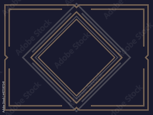 Art deco frame. Vintage linear border. Design a template for invitations, leaflets and greeting cards. Geometric golden frame. The style of the 1920s - 1930s. Vector illustration