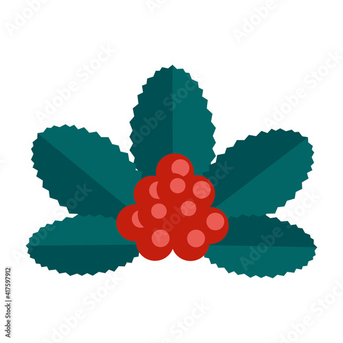 Simple minimalistic green branch of a rowan with leaves and red berries. Floral collection of colorful elegant plants for seasonal decoration. Stylized icons of botany. Stock vector illustration.