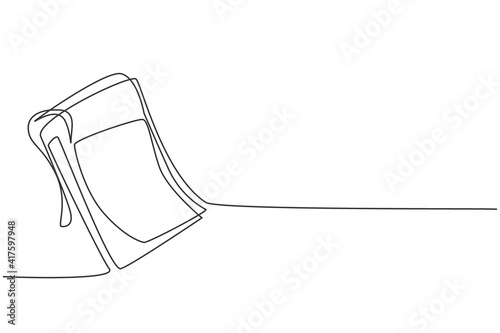 Single one line drawing of open notepad paper. Back to school minimalist, education concept. Continuous simple line draw style design graphic vector illustration