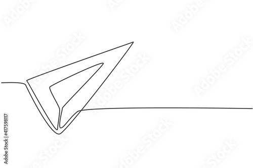 Continuous one line drawing stainless triangle ruler. Measurement tool to measure length. Back to school hand drawn minimal concept. Single line draw design for education vector graphic illustration