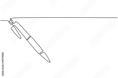 Single one line drawing of classic ballpoint. Pen icon. Back to school minimalist, education concept. Continuous simple line draw style design graphic vector illustration