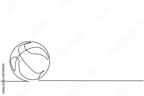 Single one line drawing of basketball on the floor. Ball for basketball game. Back to school minimalist, sport education concept. Continuous simple line draw style design graphic vector illustration