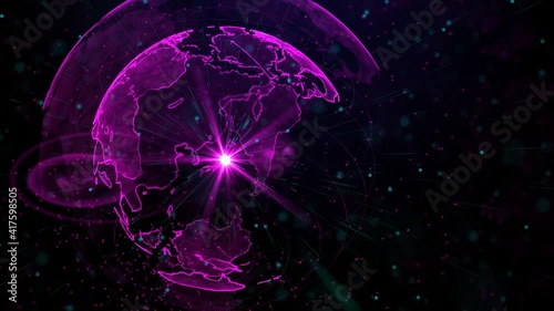 Wallpaper Mural Digital planet of Earth. Rotating globe with shining continents. 3D animation with digital Earth and particles. Abstract global business concept.
 Torontodigital.ca