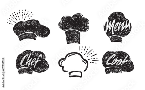 Chef hat, hand drawn style, vector illustration.