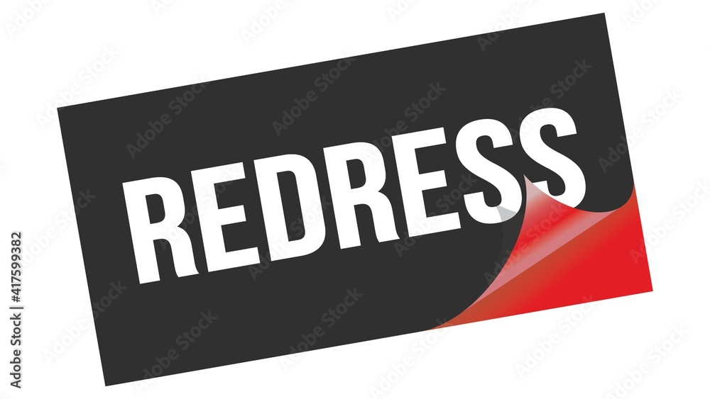 REDRESS text on black red sticker stamp. REDRESS text on black red sticker stamp.