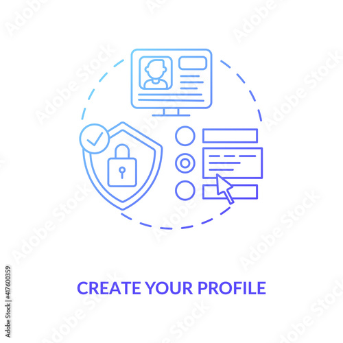 Create your own profile concept icon. Online drug store app idea thin line illustration. Online medication order steps. Safe shopping. Getting medicine. Vector isolated outline RGB color drawing.