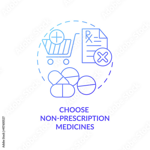 Choose non prescription medicines concept icon. Online drug store idea thin line illustration. Safe shopping Online medication order steps. Vector isolated outline RGB color drawing.