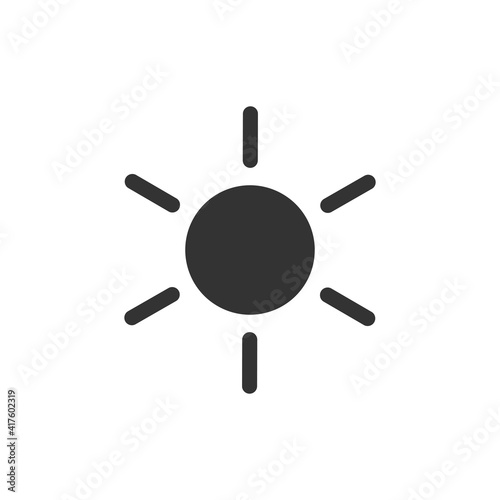 Sun icon. Black sun silhouette. Warm weather symbol. Vector isolated on white.