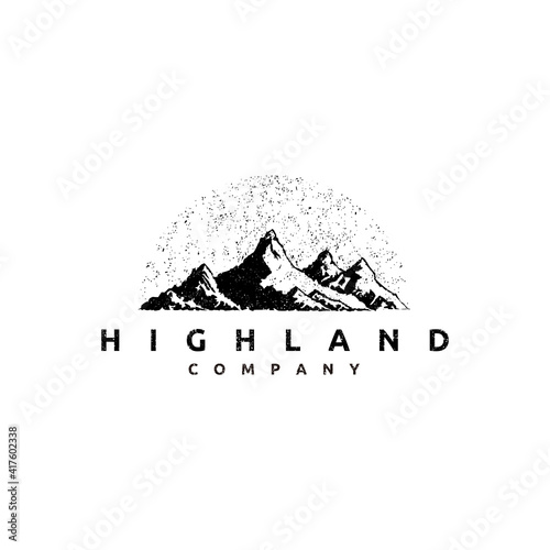 Rustic Vintage Hand Drawn Rocky Peaks Vector Illustration