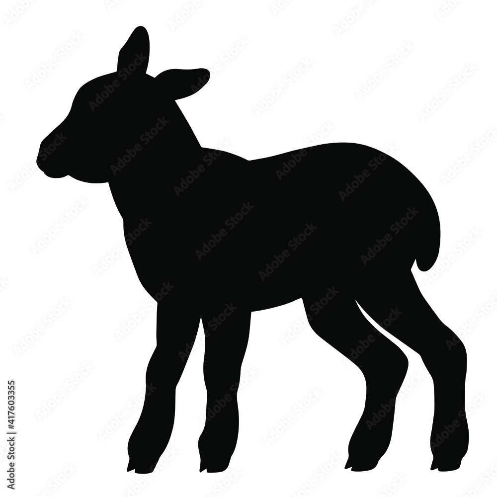 Hand drawn vector silhouette of lamb. Stock illustration of easter farm animal isolated on white.