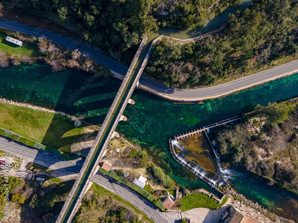 Aerial view Aqueduct of the canal de Carpentras at the Fontaine de Vaucluse