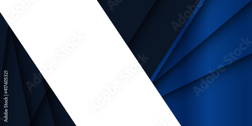 Modern white dark blue background with abstract graphic elements for presentation background design. Blue angle arrow overlap vector background on space for text and message artwork design 