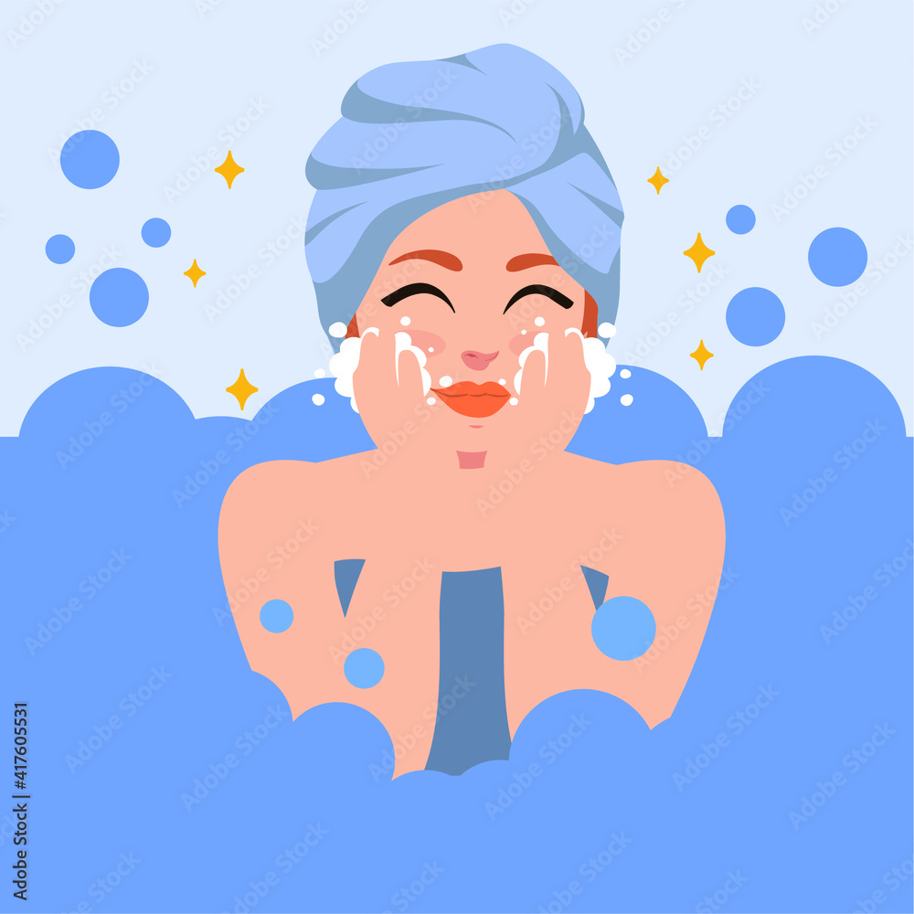 Beautiful girl taking a bubble bath. Vector in EPS format.
