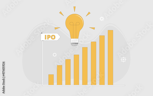IPO concept. Initial Public Offering. Vector color line art illustration.