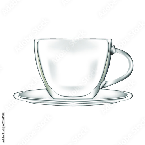 Vector illustration of clear glass mug or cup isolated on white background
