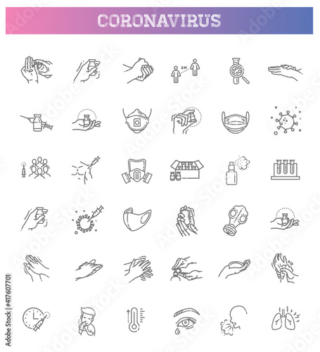 Coronavirus Prevention. Coronavirus Vector Line Icons