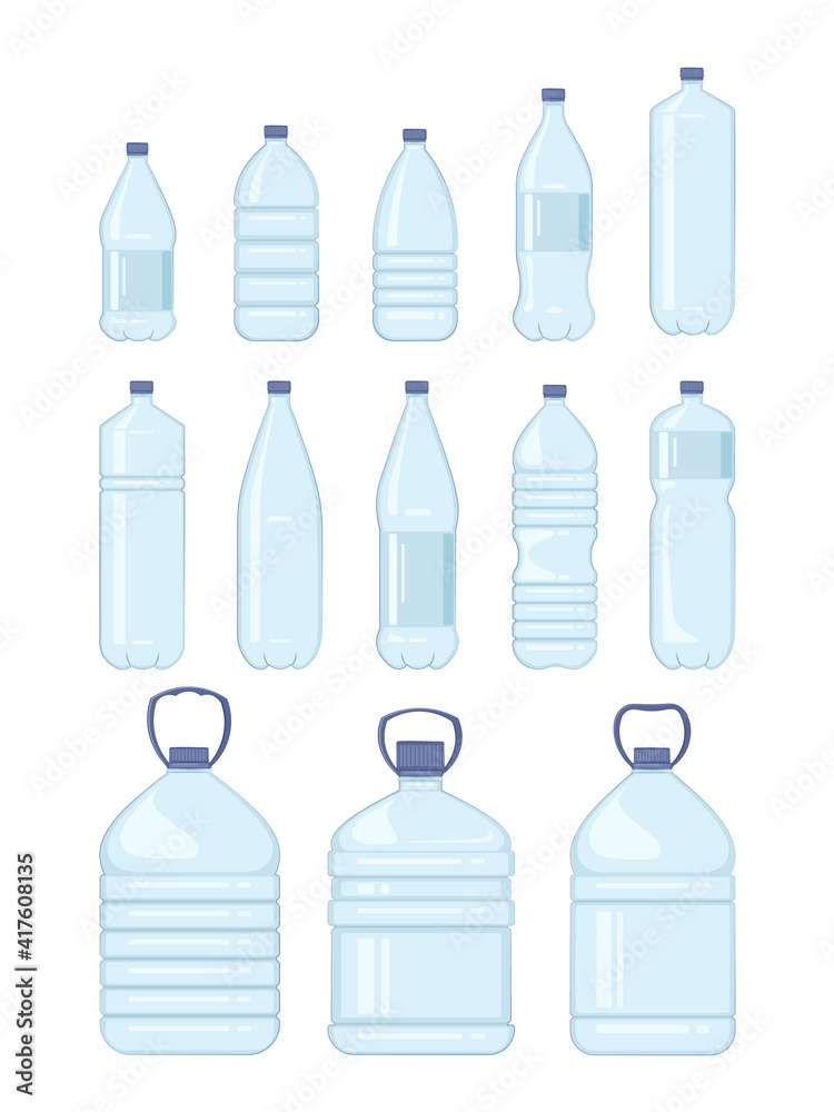 Water plastic bottle. Healthy agua bottles vector illustration. Clean drink in plastic container Water plastic bottle. Healthy agua bottles vector illustration. Clean drink in plastic container