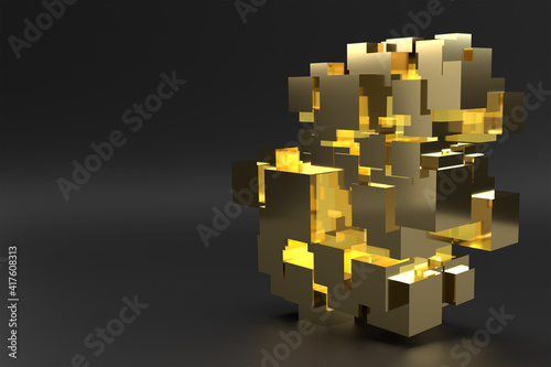 Abstract 3d Golden Cubes. 3D Render Background Design. photo