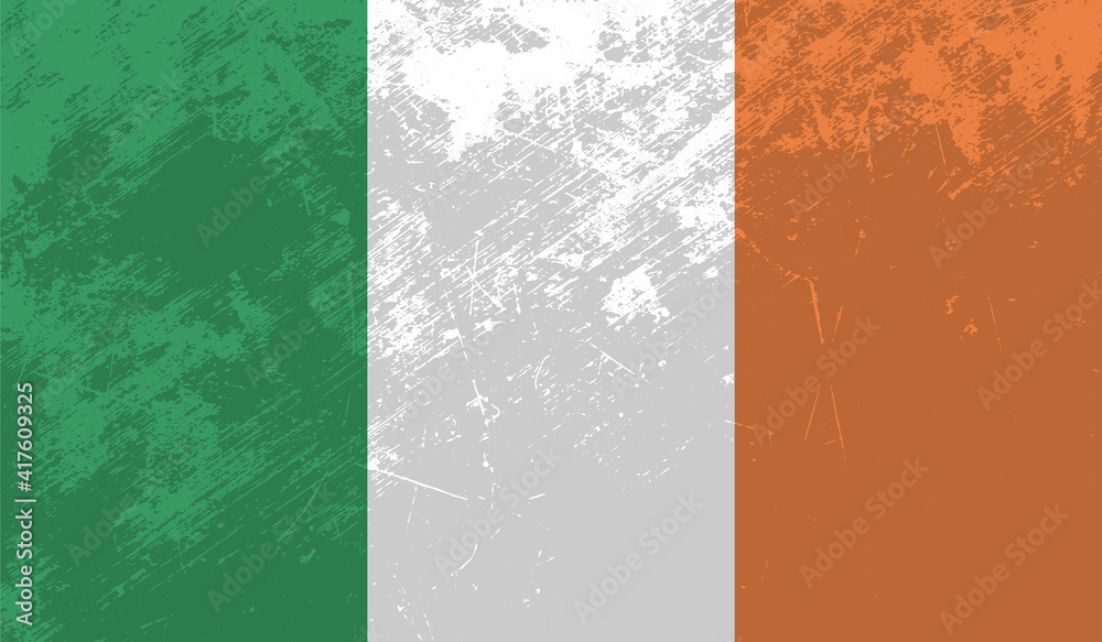 Grunge Ireland flag. Ireland flag with waving grunge texture.