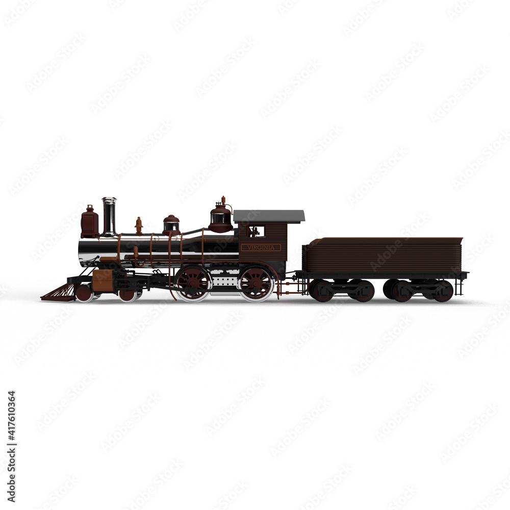 Fototapeta premium old steam locomotive on white background