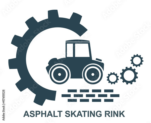 Vector illustration of the icon and logo of an asphalt concrete roller of special equipment for construction work of enterprises and organizations. Tractor equipment.