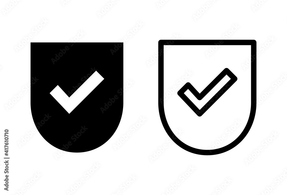 Shield check mark icon set. Protection approve sign. Safe icon vector Shield check mark icon set. Protection approve sign. Safe icon vector