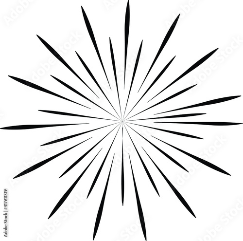 Radial white speed lines in round form. Vector illustration. Fireworks. Star rays. Explosion. Design element for prints  web  template  logo  tattoo and pattern. Trendy design element