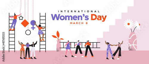 Women's Day diverse woman team together card