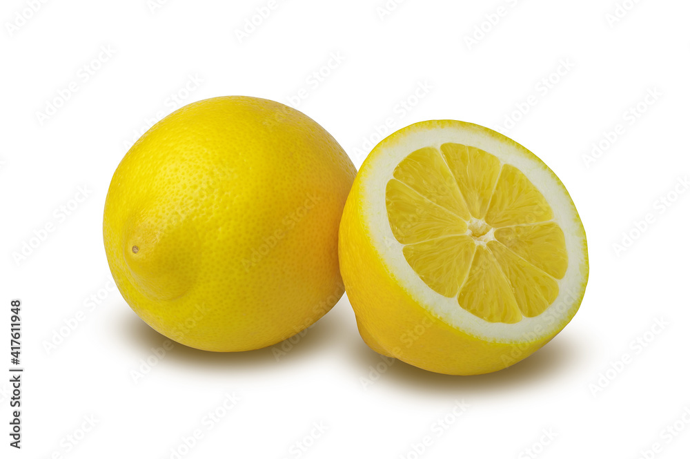 Whole and a half lemon fruits isolated on white background with clipping path. Whole and a half lemon fruits isolated on white background with clipping path.