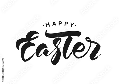 Hand drawn modern brush ink lettering of Happy Easter isolated on white background.