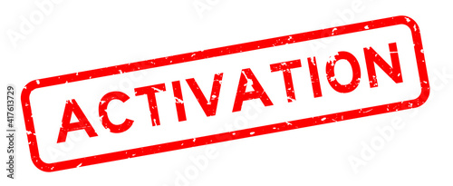 Grunge red activation word square rubber seal stamp on white background