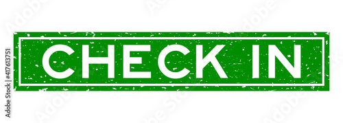 Grunge green check in word square rubber seal stamp on white background