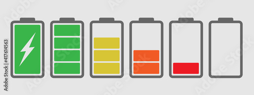 Battery charge multi color icon flat vector set.